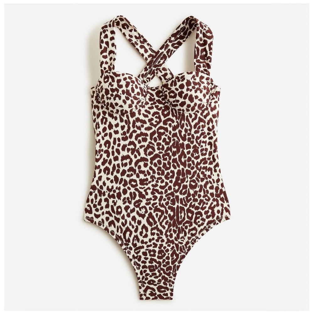 J.Crew Womens $118 Ruched Cup One Piece Swimsuit Leopard Print Size 6 BF101